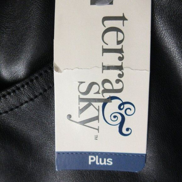 TERRA & SKY Black Faux Leather Midi Skirt Plus Size 20W High Rise Front Slit NWT - Picture 3 of 13